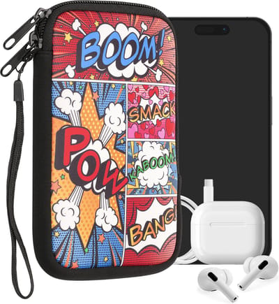 kwmobile hoesje voor smartphones L - 6,5" - hoes van Neopreen - Stripboek design - meerkleurig - binnenmaat 16,5 x 8,9 cm