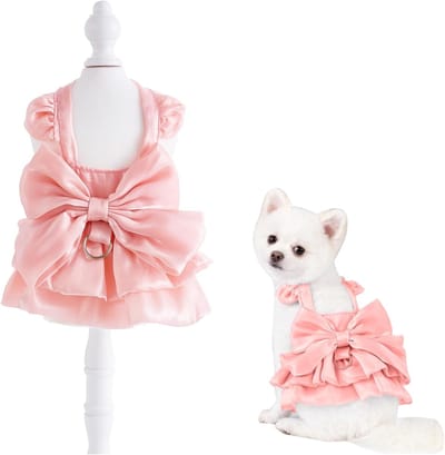 OLOEY Hondenprinsessenkostuum- trouwjurk voor honden- schattige kattenrok- mouwloze puppykleding voor kleine huisdieren zoals puppy's en katten met D-ring (roze- maat M)