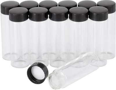 Dailygoods- Proefbuisjes 30 ml - Lege Glazen Flesjes - Mini Glasflesjes - Schroefdop - Set van 12 - Voor Chemische Oplossingen