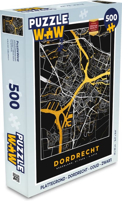 Puzzel Plattegrond - Dordrecht - Goud - Zwart - Legpuzzel - Puzzel 500 stukjes - Stadskaart