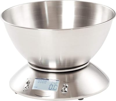 MIRA® Keukenweegschaal Digitaal Met Kom - Keukenweegschaal - Keukenweegschaal Digitaal - Zilver - 20cm x 20cm x 9cm