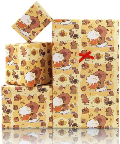 Dailygoods - Dailygoody - Capybara Verjaardagsinpakpapier - Cadeaupapier voor kinderen - Mooi en kleurrijk - 4 vellen 50 x 70 cm - Ideaal voor verjaardag en babysh