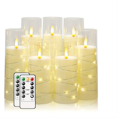 Led kaarsen-Ledkaarsen met afstandsbediening-7 delige LED Vlamloze Kaarsen Sterrenslinger met Timer-Acryl LED Pilaarkaarsen met Flikkerend Effect-(Ivoor).