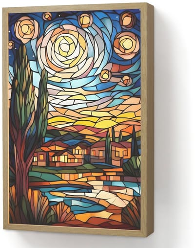 Wandlamp 40x60 cm - Oplaadbaar - Hemel - Sterren - Mozaïek - Huizen - Wandlampen binnen woonkamer - Slaapkamer lamp - Decoratieve nachtlamp - Vloerlamp draadloos