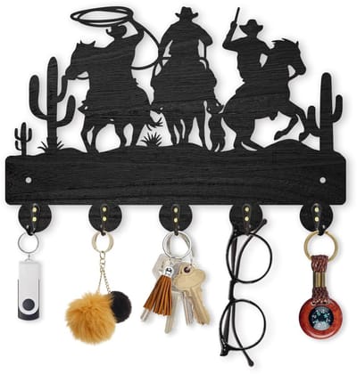Cosensi- Kapstok Wandmontage - Cowboy/Houten - 5 Haken - Decoratieve Wanddecoratie - 30 x 20 cm - DIY Stijlontwerp - Wandhaak