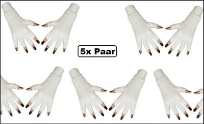 5x Luxe Paar witte handschoenen vingerloos - Themafeest optocht carnaval winter