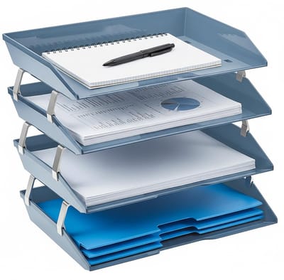 Brievenbak Zijbelasting Papiersorteerder Kunststof Bureaublad Bestands Organisator (Blauw Kleur)