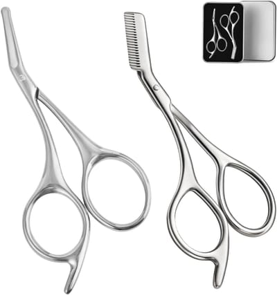 2 Stuks Wenkbrauwtrimmer Schaar van Roestvrijstaal, Ideaal voor Thuisgebruik en Reizen, Inclusief Kam en Precisie Snit