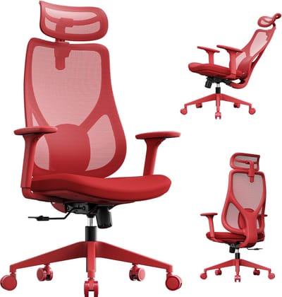 SENSE7 MOYO - Bureaustoel - Verstelbare hoogte - Gamingstoel - 3D-armsteunen - Verstelbare hoofdsteun - Ergonomische Kantelbare Rugleuning - Rood
