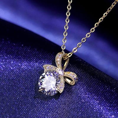 Echte Diamant Strik Hangers Ketting voor Vrouwen 925 Zilver Goud Clocr Romantische Mode Eenvoudige Ketting Dames Sieraden Vriend Cadeau