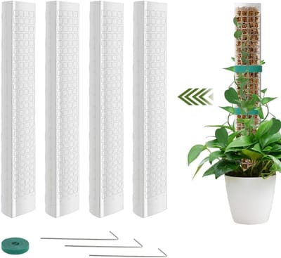 Plastic Mosstokken voor Klimplanten - 4 Stuks van 60 cm - Stapelbare Plantsteunen met Haak en Lussluiting voor Binnenplanten en Groene Decoratie