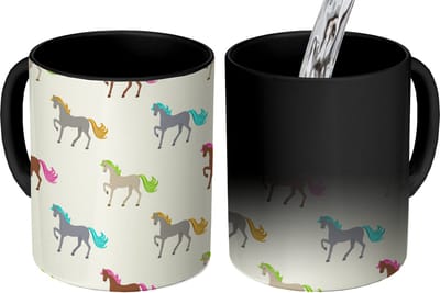 Magische Mok - Foto op Warmte Mokken - Koffiemok - Meiden - Paarden - Patronen - Girl - Kids - Kinderen - Magic Mok - Beker - 350 ML - Theemok