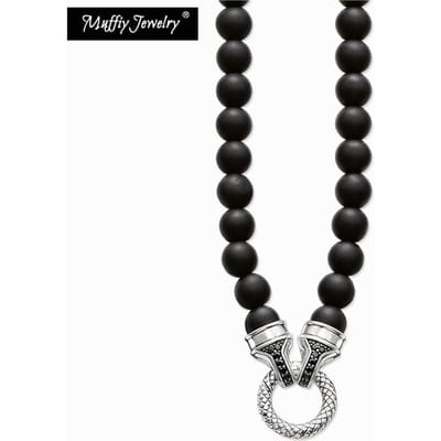 Stand Ketting Pave Obsidiaan Bedelhouder, Europa Trendy Europese Mode Cadeau Sieraden in 925 Sterling Zilver Voor Mannen Vrouwen black