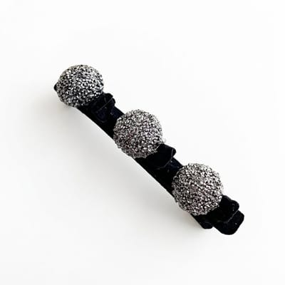Zwart haar clip – fluweel look haarspeld met zilverkleurige rhinestone bollen – decoratieve haar accessoire voor dames – 1 stuk