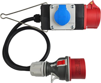 Draagbare stroomadapter met 10m verlengsnoer - 16A bouwstroomverdeler met CEE en Schuko uitgangen - Ideaal voor werkplaats en garage