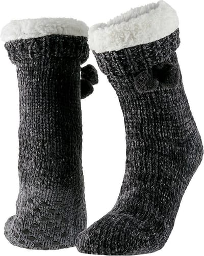 Apollo Huissloffen - dames - gebreid - slofsokken - antraciet - one size maat 36/41 - fleece
