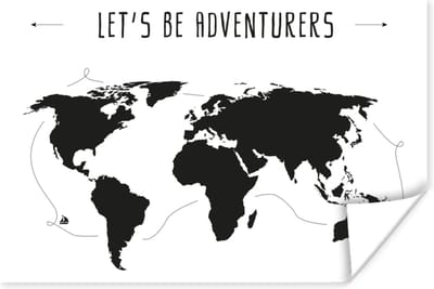 Wereldkaart - Quote - Zwart - Wit - Kindje - Jongetjes - Meiden - 30x20 cm - Poster - Poster Kinderkamer