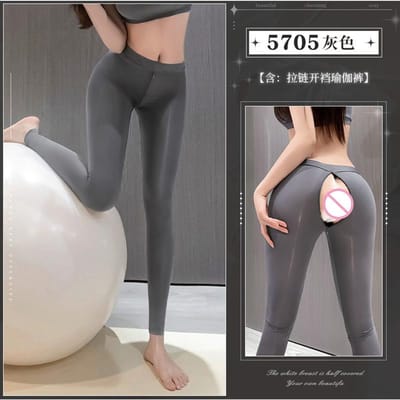 Olie Glanzend Open Billen Broek Vrouwen Erotische Lingerie Glanzend Rits Open Kruis Yoga Broek Doorzichtig Billen Holle Leggings Broeken One size 45-65kg black