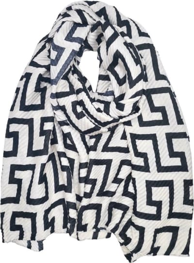 Lange dames sjaal Anouk fantasiemotief geometrische print beige zwart