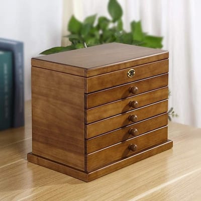 Houten Juwelendoos - Sieradenkistje Organizer - Sieraden Opbergen - 6 Lagen Indeling - Extra Groot - Antiek
