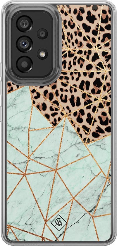 Casimoda® hoesje - Geschikt voor Samsung Galaxy A52 5G - Luipaard Marmer Mint - 2-in-1 case - Schokbestendig - Luipaardprint - Verhoogde randen - Mint, Transparant
