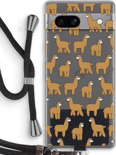 Case Company® - Hoesje met koord geschikt voor Google Pixel 7A hoesje met Koord - Alpacas - Telefoonhoesje met Zwart Koord - Bescherming aan alle Kanten en Over de Schermrand