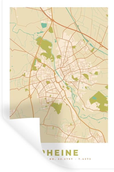 Muurstickers - Sticker Folie - Plattegrond - Stadskaart - Rheine - Kaart - Vintage - 20x30 cm - Plakfolie - Muurstickers Kinderkamer - Zelfklevend Behang - Zelfklevend behangpapier - Stickerfolie