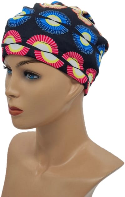 Johnson Headwear® - Chemo muts - Dames muts - Zwart / Rood en Blauw - Bloemen - Chemo Cap - Muts - Cap - Hoofddeksel - Zomer Mutsje