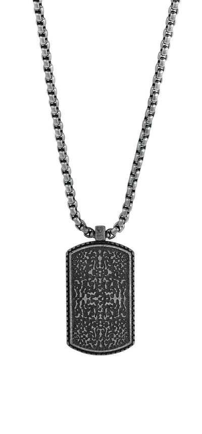 Frank 1967 7FN-0025 Stalen Ketting met Hanger - Heren - Staal - Plaatje - Dog Tag - 35 x 21 mm - Vossenstaart Schakel - 60cm - Antique - Antraciet - Cadeau voor mannen