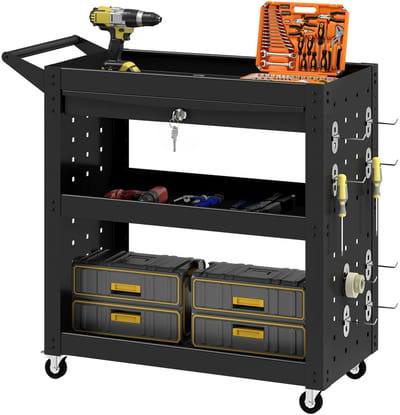 HOMCOM Gereedschapswagen-Staal, Kunststof-78L x 35B x 73H cm-Zwart