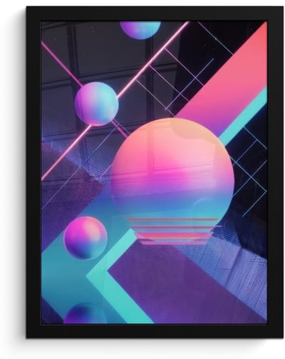 Poster in lijst - Fotolijst 30x40 cm - Posters - Cirkels - Vlakken - Abstract - Blauw - Posterlijst zwart - Decoratie - Wanddecoratie woonkamer - Muurdecoratie slaapkamer