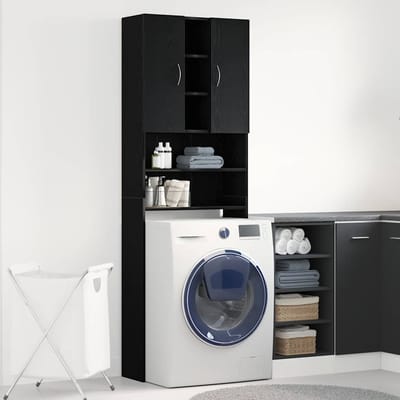 vidaXL - Wasmachinekast - 64x25,5x190 - cm - zwart - eikenkleur