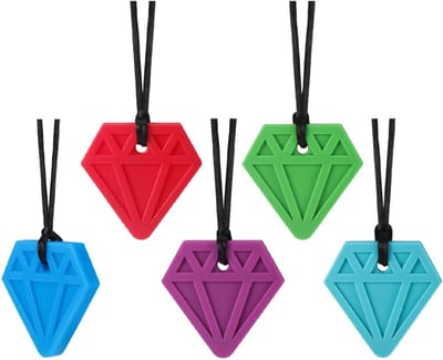 OUYLAF bijtketting stevige bijter - bijtketting ketting - Kauwketting voor kind - kouwketting voor kinderen - Bijtketting Kauwketting - Diamanten kauwketting - 5pcs