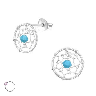 Amanto Oorbellen Falena Turqouise - 925 Zilver - Swarovski - Dromenvanger- ∅10mm