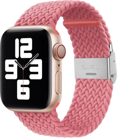 MY PROTECT - Gevlochten Nylon Bandje - Geschikt Voor Apple Watch Bandje - Series 1/2/3/4/5/6/7/8/9/10/SE/Ultra - 44mm - 45mm - 46mm - 49mm - Braided Loop - Roze