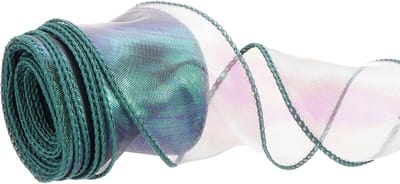 Iriserend organza-lint 3,5 cm x 25,5 cm, doorschijnende bedrade glinsterende chiffonlinten sprankelend fishtailgaren, cadeaulinten voor cadeauverpakking, bloemenboeket, groen
