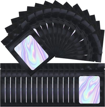 Set van 200 Zwarte Geurloze, Waterdichte en Stofdichte Mylar Tassen, 10 x 7 cm, Herbruikbaar, Perfect voor Snacks, Sieraden en Opslag