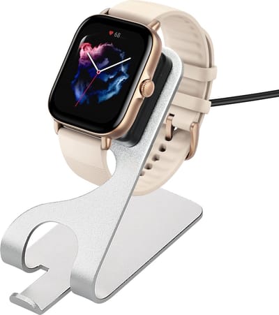 kwmobile USB-oplaadstandaard geschikt voor Huami T-Rex 2 / T-Rex Ultra / GTR 4 / GTS 4 / GTR 3 / GTS 3 - Oplader voor smartwatch - In zwart / zilver