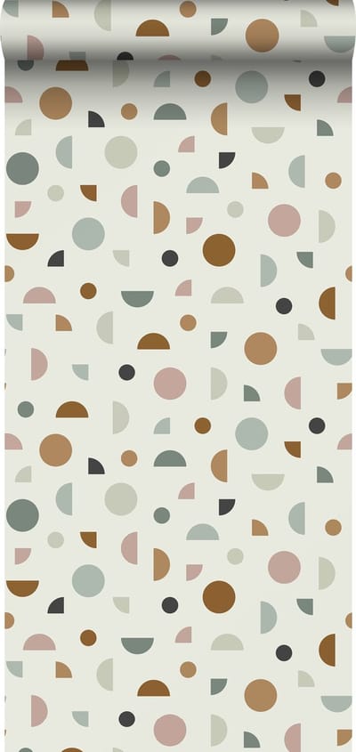 ESTAhome behang grafisch motief lichtbeige, oudroze en mintgroen - 53 cm x 10.05 m - 139277