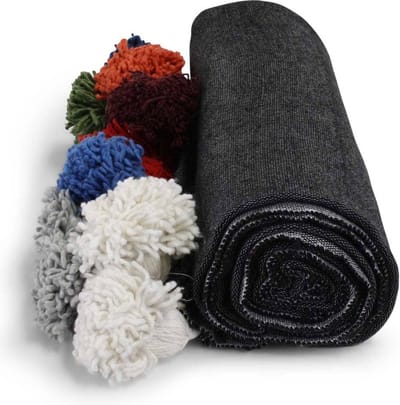 Safaary - Marokkaanse Bedsprei Antraciet met gekleurde Pom-poms