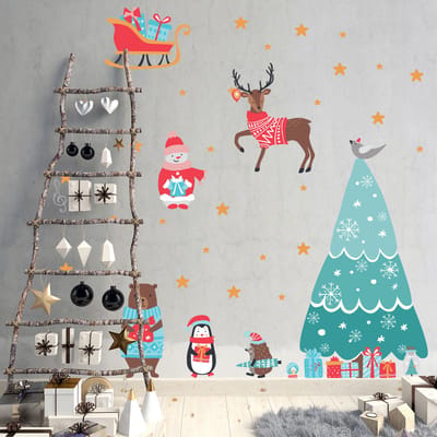 Vrolijke dieren kerststickers - Zelfklevende kerststickers - Feestelijke decoraties - 120x80cm