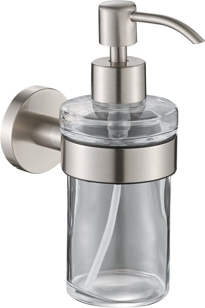 Plieger Vigo Zeepdispensers – Zeepdispenser Wandmontage – Zeeppompje hangend – Zeeppompje Glas – 10 jaar garantie – Geborsteld Chroom