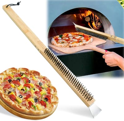 Vouwbare en Afneembare RVS Pizzaborstel met Schraper, 2-in-1 BBQ Schoonmaakgereedschap voor Buitenkeuken en Pizzaoven, Ideaal voor Grillen en Schoonmaken