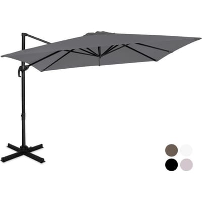 VONROC Premium Zweefparasol Pisogne 300x300cm – Incl. kruisvoet & beschermhoes – Vierkante parasol – 360 ° Draaibaar - Kantelbaar – UV werend doek - Grijs
