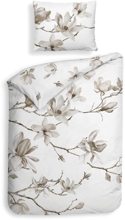 Heckettlane Dekbedovertrek Rio - Bedlinnen met Bloemen print - 140x200-220 cm - Wit - Dekbedovertrek van 100% Katoen-Clip Sheared