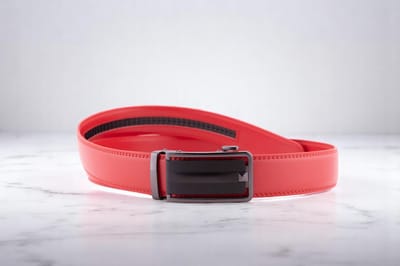 Rode lederen riem zonder gaatjes met automatische gesp voor heren ( Model L019 )