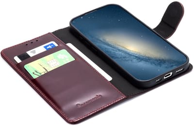CaseMania Bookcase hoesje geschikt voor Samsung Galaxy S25 FE - Effen Bordeaux - Leer