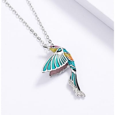Exquis Collier Pendentif Colibri Bleu Haut de Gamme Pour Dames Fête Cocktail Anniversaire Chaîne Bijoux Mode gray