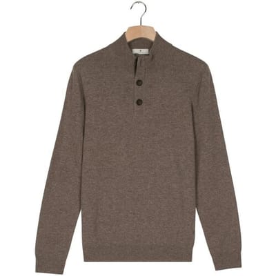 Thomas Maine Trui Placket Buttons Closure Single Knit Subtle Mélange Color Taupe / male
