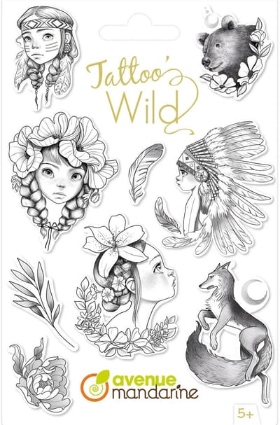 tijdelijke tatoeages voor kinderen - Tattoo's Mania - Wild - 2 vellen tatoeages - vanaf 5 jaar - CC070C Tattoo' Mania